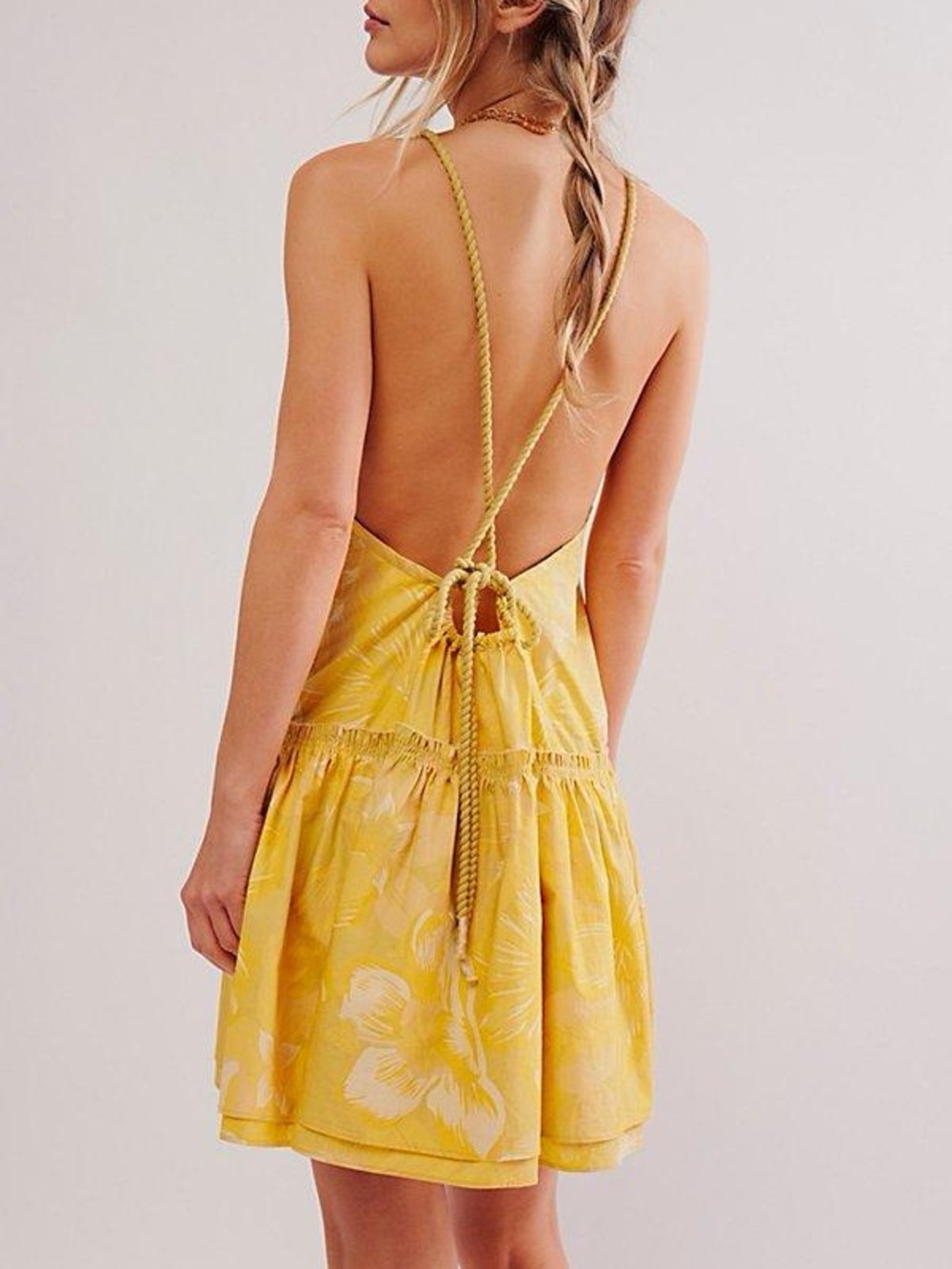 Free People Yellow Floral Backless Tie-Back Dress